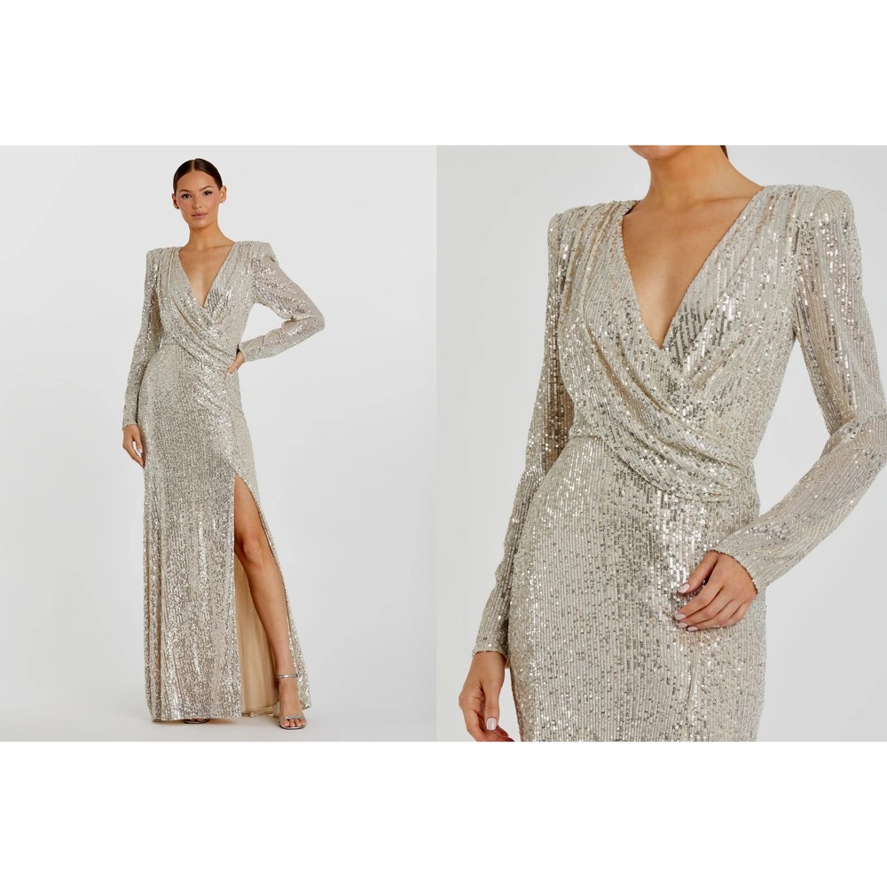 Mac Duggal champagne Sequin Maxi Dress